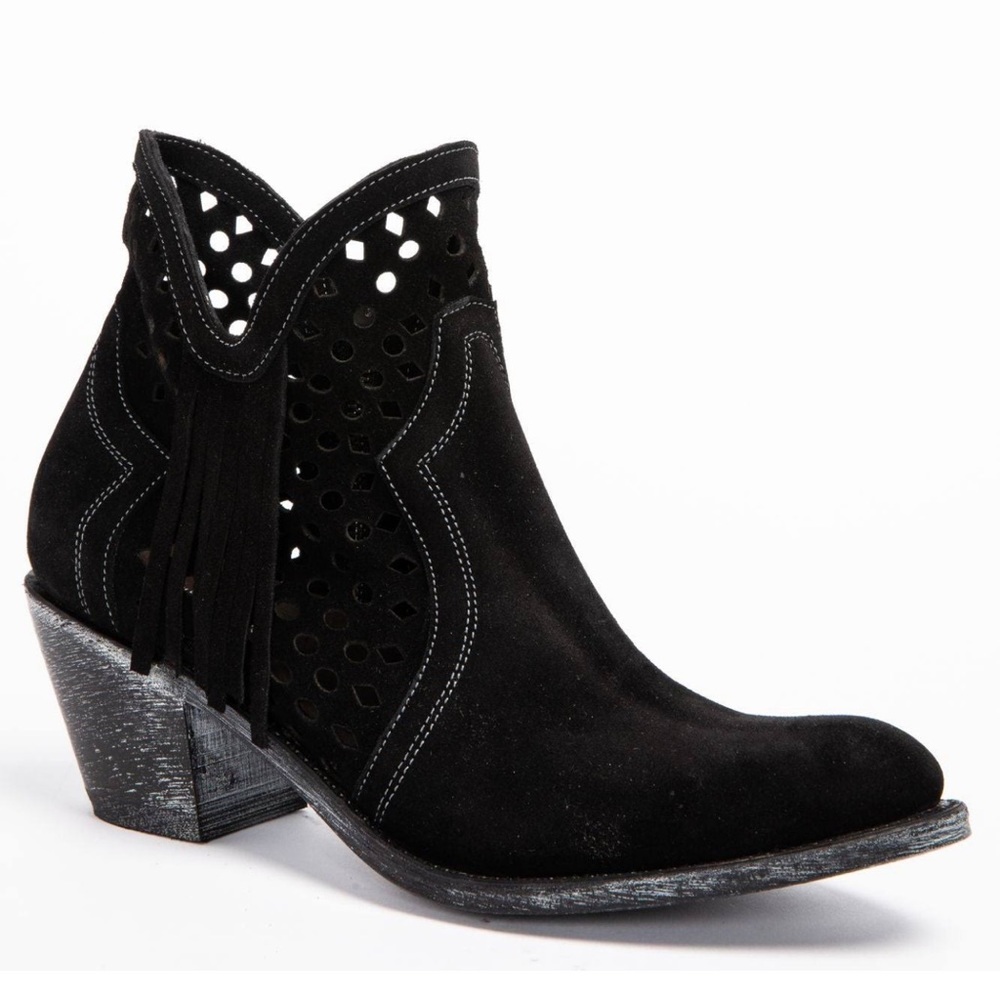 Shyanne Womens Nicki Zip Ankle Western Bootie Black Suede Size 9 Fringe Cutout